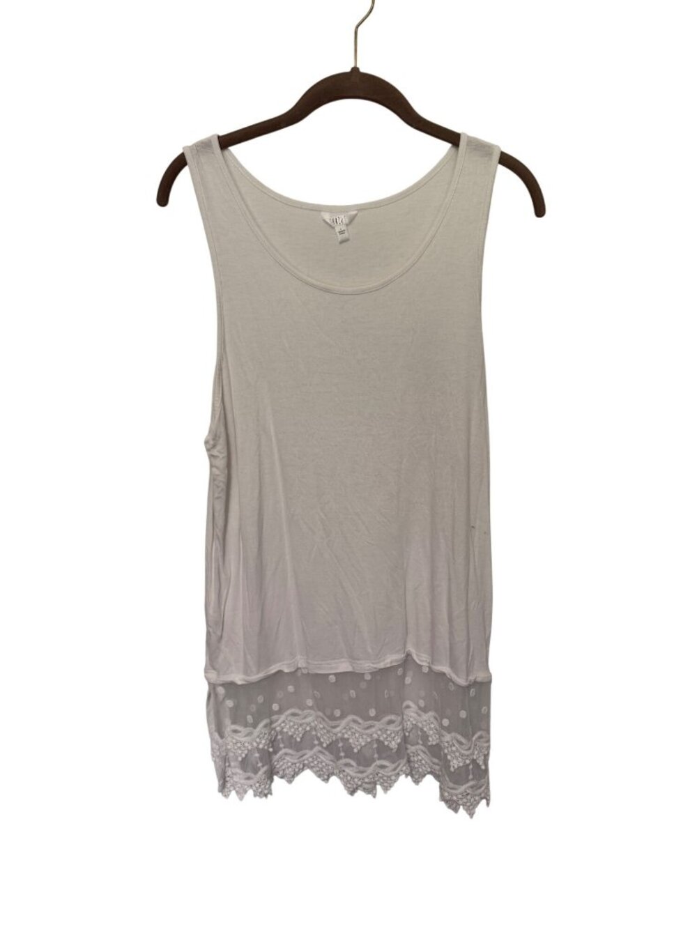 Kaktus Tank Top White with Lace Trim Tunic Length Womans L